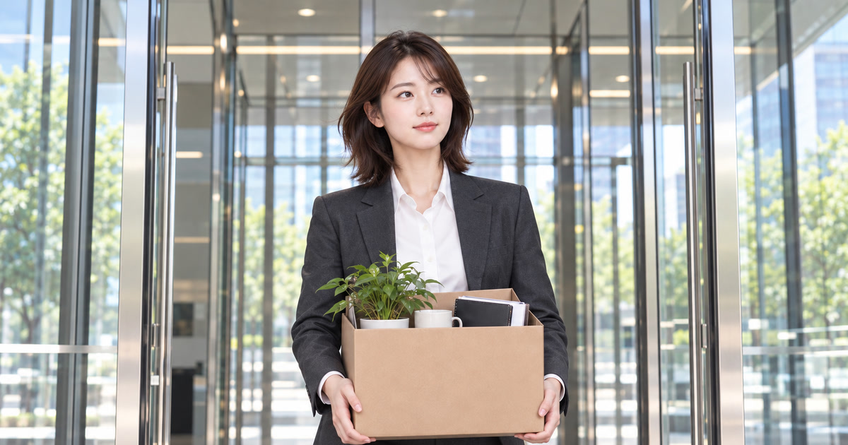 개인 물품 상자를 들고 회사를 나서는 직장인, 생성형 AI 이미지